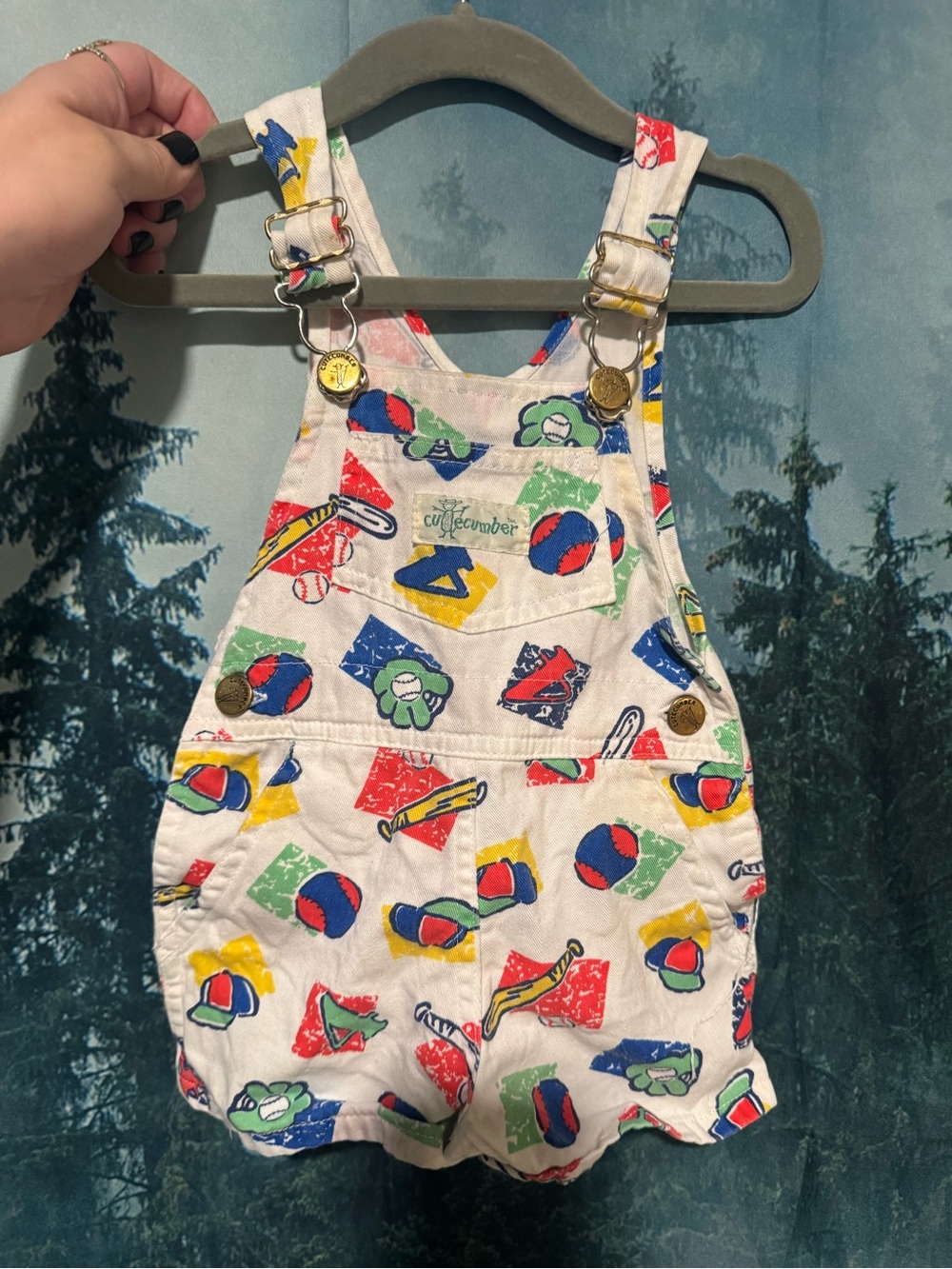 Vintage Short Overalls Cutecumber Baseball size 12 months